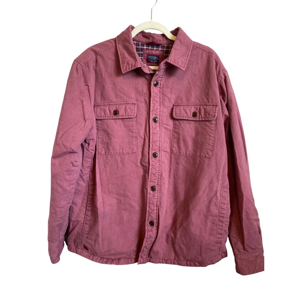 Untuckit Ziraldo Shirt Jacket Mens XL Dusty Rose Plaid Lined Cotton Shacket